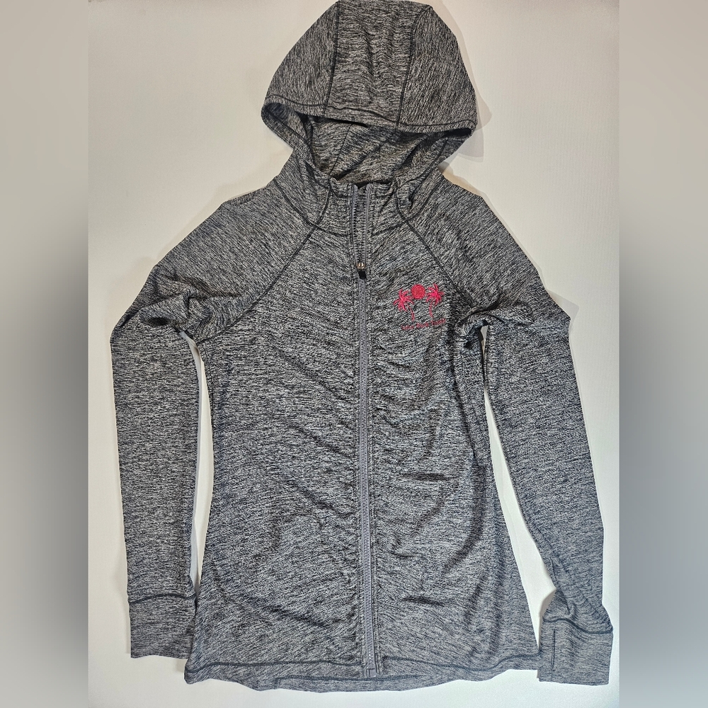 Athleta Womens Jacket Size Small Grey Pink Embroidered‎ Tennis Logo Limited Cut